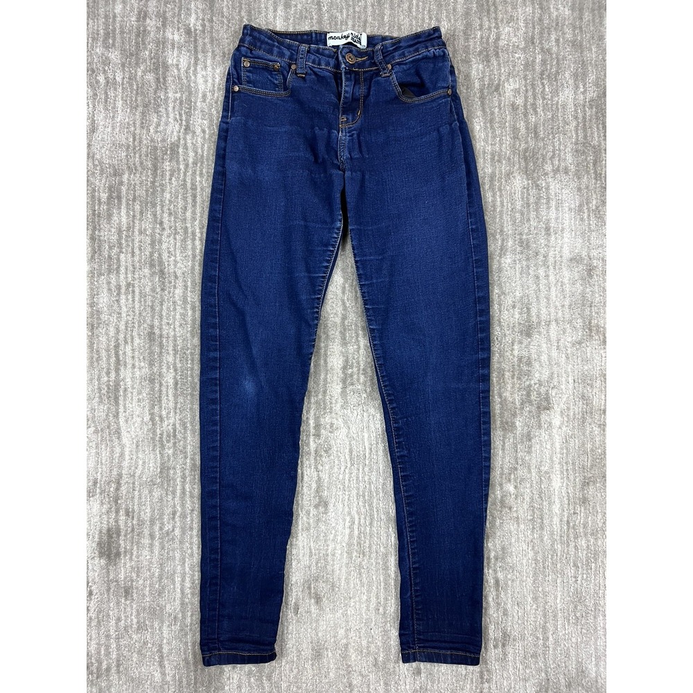 Monkey Ride Jeans Skinny Denim Girls‎ Size 1 Dark Blue P6002 Mid Rise Stretch